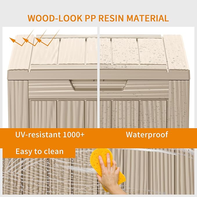 28 Gallon Deck Box Large Outdoor Storage for Patio Furniture,Outdoor Cushions,Garden Tools and Pool Supplies,Waterproof,Resin,Lockable(Grey)-CasaMuseHome