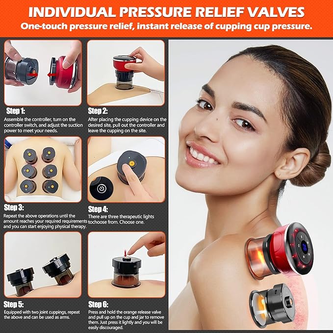 4-in-1 Electric Cupping Therapy Set with 8 Cellulite Massage Cups with 12 Modes Suction,Smart Dynamic Cupping Therapy Set for Ease Fatigue, Muscle Soreness and Skin Tightening(Red)-CasaMuseHome