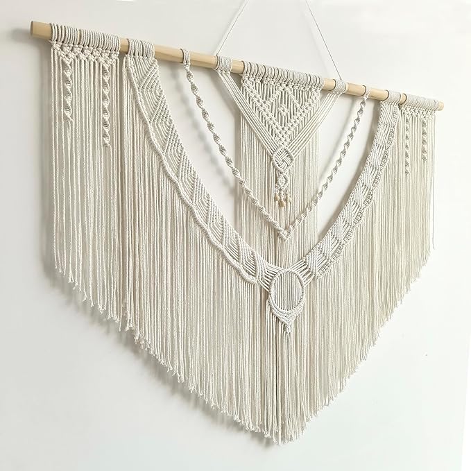 Achart Macrame Wall Hanging Large- Boho Wall Decor- large wall art- Wall Decor Living Room- Macrame Tapestry Boho Decor for Bedroom (Beige-O)-CasaMuseHome