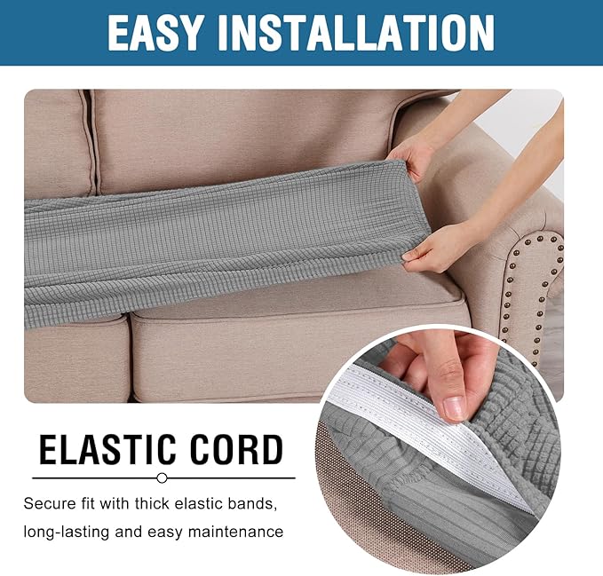 H.VERSAILTEX Super Stretch Individual Seat Cushion Covers Sofa Covers Couch Cushion Covers Slipcover Sets Thick Jacquard Textured Twill Fabric (1 Piece Loveseat Cushion Cover, Dove)-CasaMuseHome