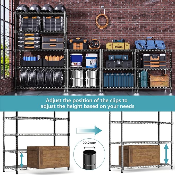 1750 lbs Steel Storage Shelving 5-Tier Utility Shelving Unit Steel Organizer Wire Rack for Home,Kitchen,Office,Garage, 1750 LBS Capacity 17.7" D x 47.2" W x 72.3" H-CasaMuseHome