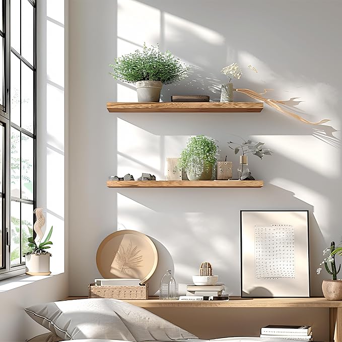 24 Inch Floating Shelves for Wall Rustic Light Wood Wall Shelves for Bedroom Set of 4-CasaMuseHome