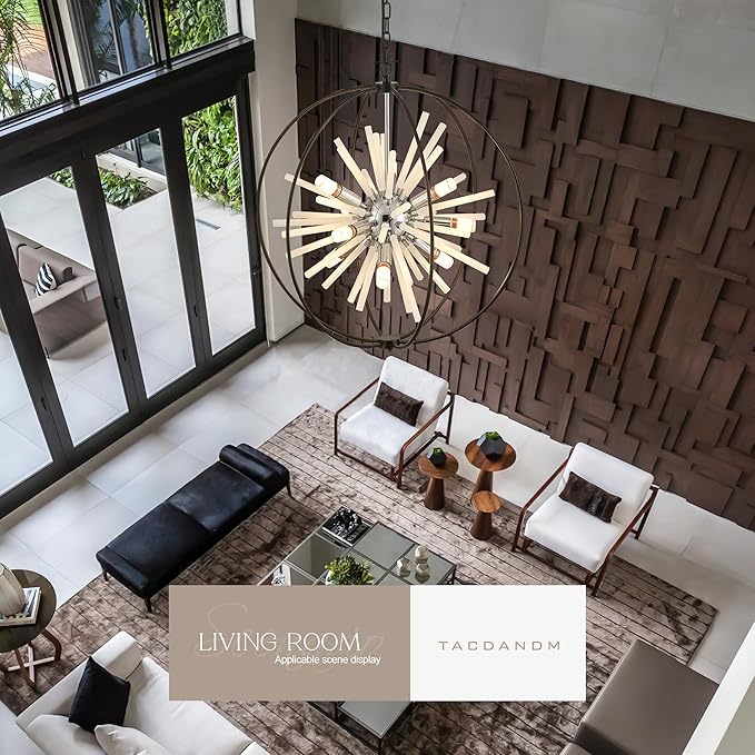 23.6" Black Chrome 12-Light Globe Sputnik Chandelier Modern Adjustable Hanging Ceiling Glass Tube Pendant Light Fixture for Entryway Foyer Staircase Dining Living Room Hallway-CasaMuseHome