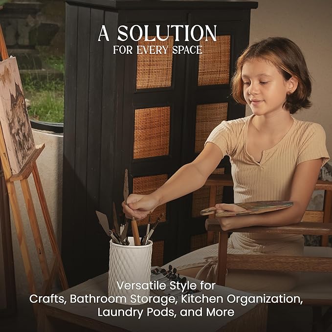 6 Canister Set for the Kitchen Countertop – Metal Food Storage Canisters with Airtight Lids for Flour, Tea, Crafts, Coffee, & Sugar – Container Set with Modern Wood Lids, White-CasaMuseHome