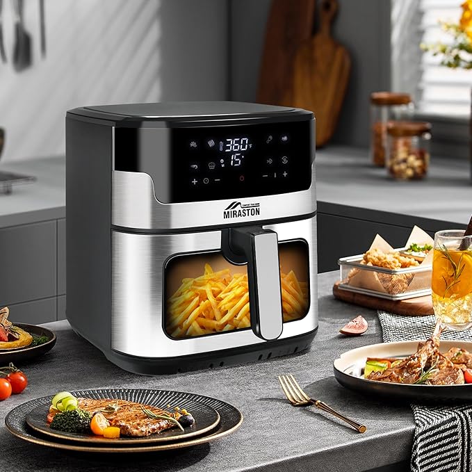 8.5QT Air Fryer, Family Size Digital Air Fryers, Nonstick Square Basket, Smart Touchscreen with 8-Preset, Air Frying, Reheat Leftovers, Party Food, Fast Cooking, Dishwasher-Safe, for Kitchen-CasaMuseHome