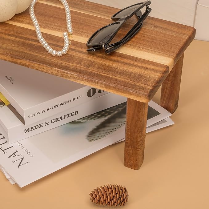 Acacia Wooden Desktop Organizer Shelf Kitchen Cabinet and Counter Riser Display Shelf for Top of Desk Home Office Bathroom Coffee Table Display Stand-CasaMuseHome