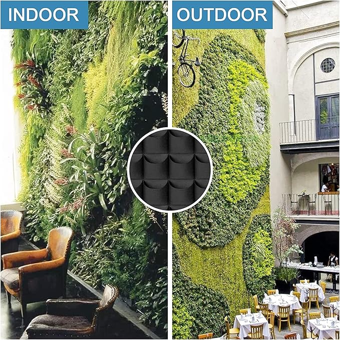 72 Pockets Hanging Planter Bags, Hanging Vertical Wall Mounted Plant Planting Grow Bags, Herb Garden Planter Outdoor Indoor Growing Bag, Gardening Vertical Greening Flower Container(1m×1m, Black)-CasaMuseHome