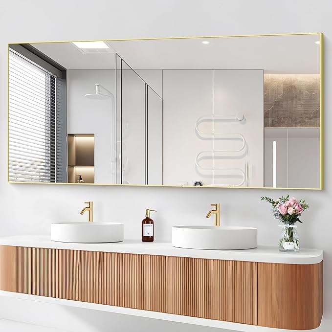 36x72inch Bathroom Mirror, Gold Rectangle Mirror with Thin Metal Frame, Large Rectangular Wall Mirrors for Bathroom, Living Roomm, Hair Salon, Big Farmehouse Mirror Hang Horizontal/Vertical-CasaMuseHome