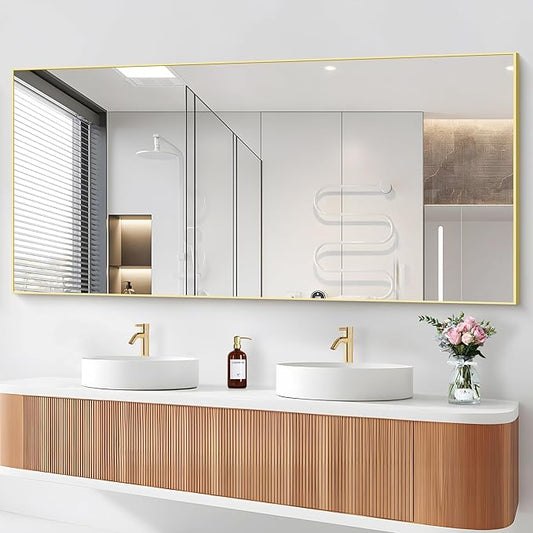 36x72inch Bathroom Mirror, Gold Rectangle Mirror with Thin Metal Frame, Large Rectangular Wall Mirrors for Bathroom, Living Roomm, Hair Salon, Big Farmehouse Mirror Hang Horizontal/Vertical-CasaMuseHome