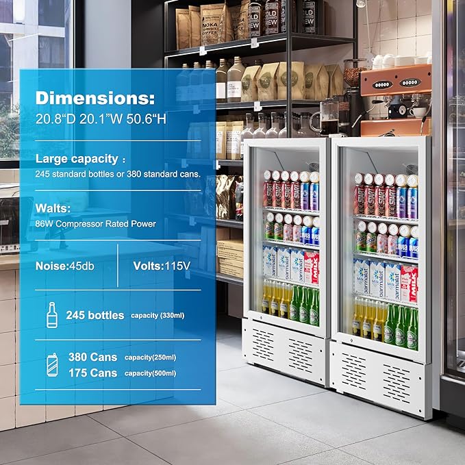 6.5 CUFT Commercial Beverage Refrigerator Glass Door Display Cooler Drink Beer Milk Fridge for Bar Restaurant Office-CasaMuseHome