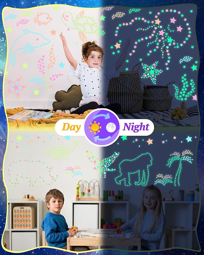 201 Pcs Glow in The Dark Stars Stickers for Ceiling, Toddler Stocking Stuffers Wall Room Decor Gifts, Luminous 3D Glowing Stars Easter Basket Stuffers for Kids Boys Girls-CasaMuseHome