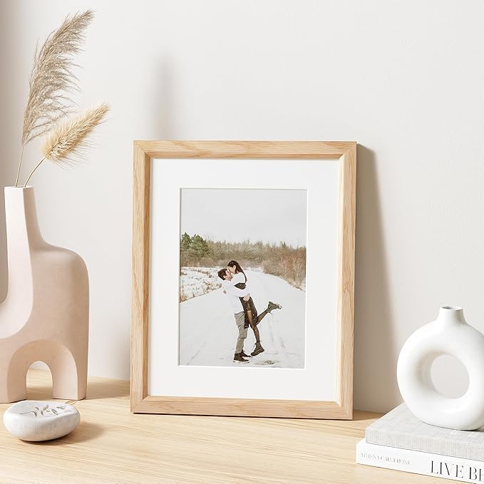 8x10 Picture Frame Set of 4 Natural Solid Oak Photo Frames with 5x7 Removable Mat Wall Hanging Large Handcrafted Frame with HD Plexiglass Wall and Tabletop Display Large Poster Frame-CasaMuseHome