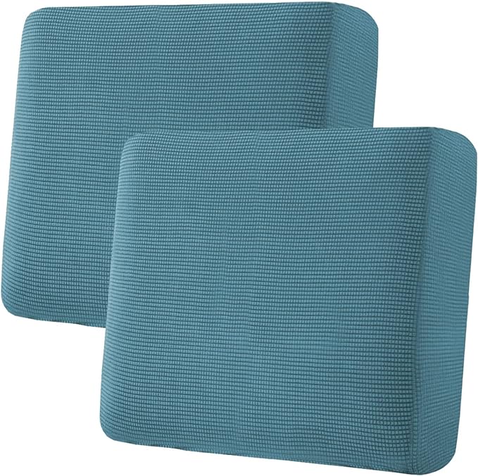 H.VERSAILTEX Super Stretch Individual Seat Cushion Covers Sofa Covers Couch Cushion Covers Slipcover Sets Thick Jacquard Textured Twill Fabric (2 Piece Large Sofa Cushion Covers, Storm Blue)-CasaMuseHome