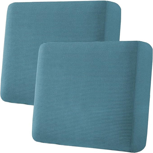 H.VERSAILTEX Super Stretch Individual Seat Cushion Covers Sofa Covers Couch Cushion Covers Slipcover Sets Thick Jacquard Textured Twill Fabric (2 Piece Large Sofa Cushion Covers, Storm Blue)-CasaMuseHome