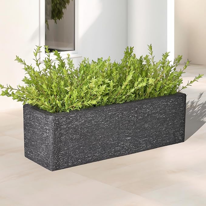 24 Inch Rectangular Concrete Planter,Durable All-Weather Use with Drainage Holes,Large Rectangular Planter for Outdoor Indoor Plants-CasaMuseHome