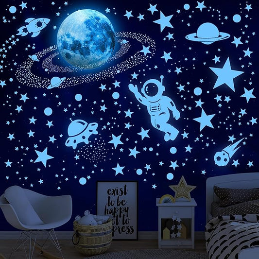 530 Glow in The Dark Stars Ceiling Stars Glow in The Dark Glow Moon and Space Wall Decals Astronaut Universe Galaxy Planet Wall Stickers Glowing Wall Stickers Kid Boys Living Room Decor-CasaMuseHome