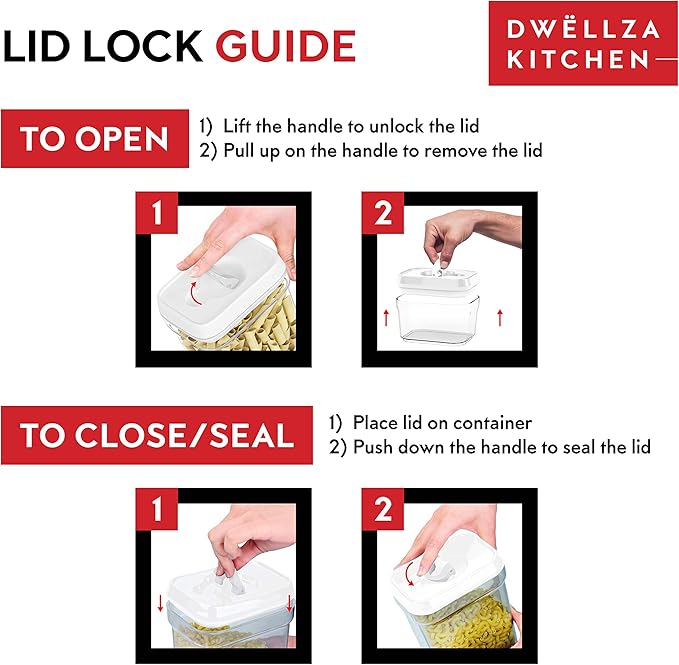 DWËLLZA KITCHEN Large Airtight Food Storage Containers - Clear Plastic Bulk Food Pantry & Kitchen Storage Containers for Flour, Sugar and Baking Supplies 4 Pcs. BPA-Free, Keeps Fresh & Dry (White)-CasaMuseHome