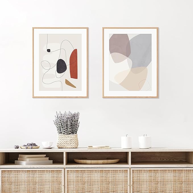 22x28 Poster Frame Set of 2 Natural Solid Oak Photo Frames with 18x24 Removable Mat Wall Hanging Large Handcrafted Frame with HD Plexiglass Wall and Tabletop Display Large Picture Frame-CasaMuseHome