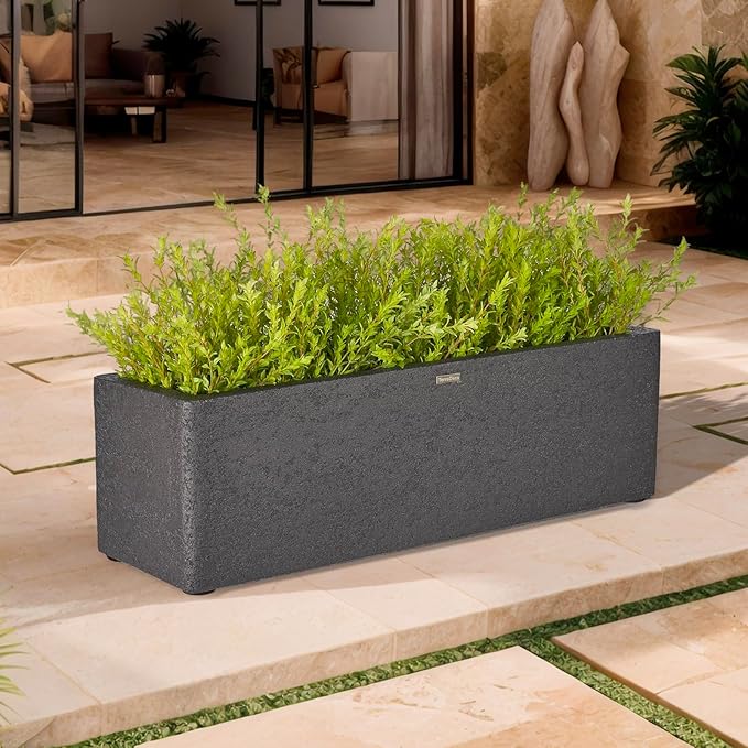 31 Inch Rectangular Concrete Planter,Durable All-Weather Use with Drainage Holes,Large Rectangular Planter for Outdoor Indoor Plants-CasaMuseHome