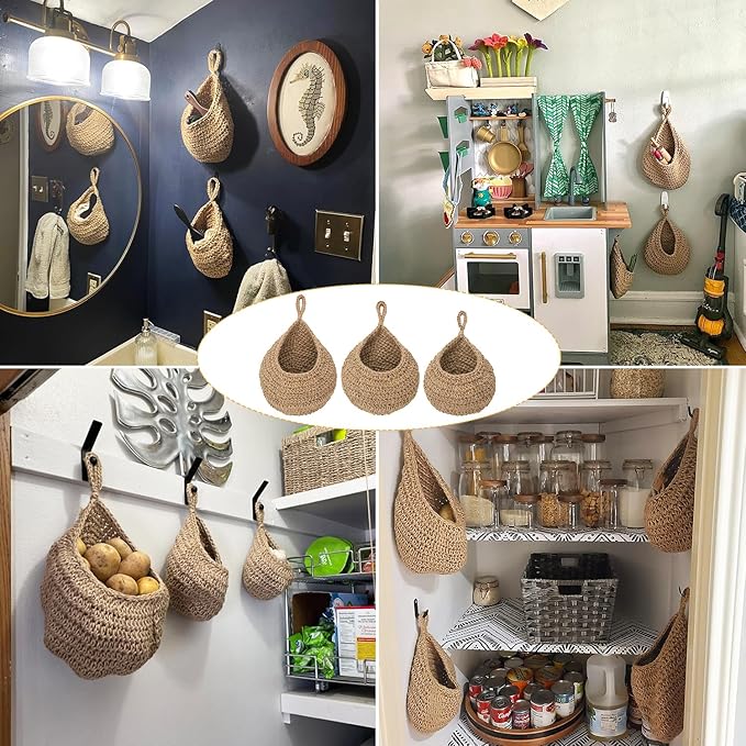 3 Pack Hanging Wall Basket with Hook, 3 Size Wall Hanging Fruit Baskets, Hanging Baskets for Organizing, Hanging Fruit Baskets for Kitchen, Restaurant, Coffee Shop, Party and Garden Decor-CasaMuseHome