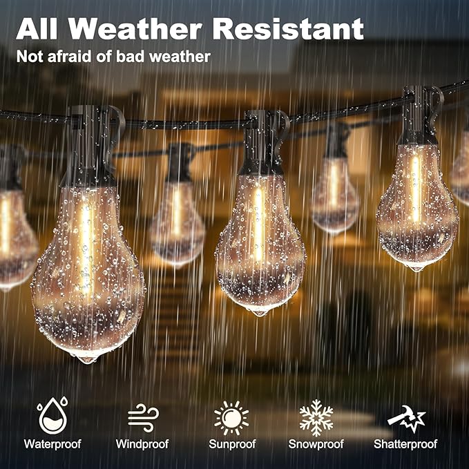 75FT Outdoor String Lights Waterproof with 50+4 Bulbs (1.5FT Bulbs Spacing), Remote & Dimmer, Commercial Patio String Lights with 3 Mode Light & Timing, 100PC Mounting Ties for Outside-CasaMuseHome