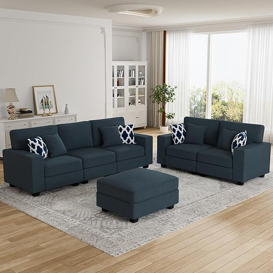 L Lengend Vansen Modular Sectional Sofa U Shaped Couch with Ottoman Modern Reversible Corner Sectional Couch for Living Room (Charcoal, 2+3 with Ottoman)-CasaMuseHome