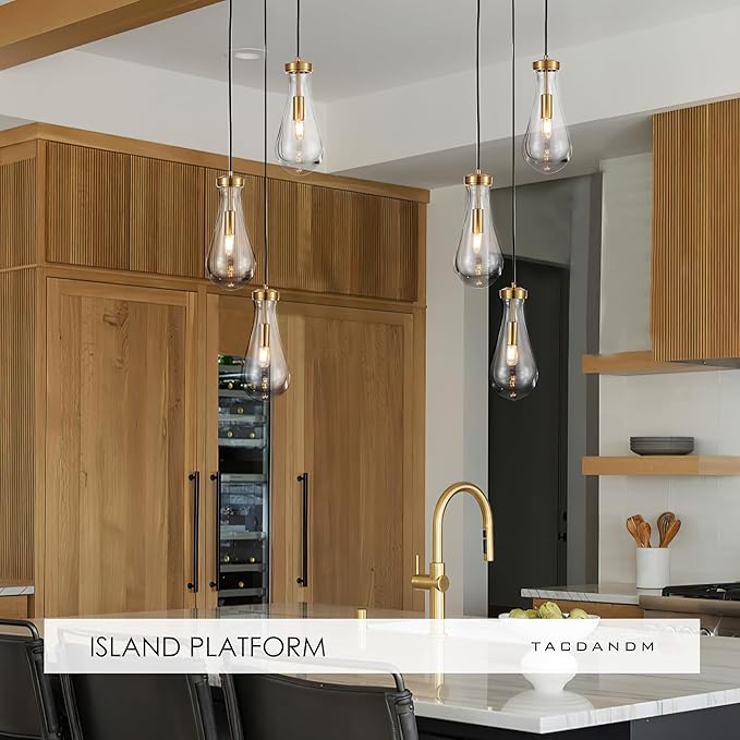 3-Light Raindrop Pendant Light Fixtures, Brass Glass Pendant Lighting, Teardrops Modern Hanging Light for Entryway Foyer Kitchen Island Dining Living Room Hallway-CasaMuseHome