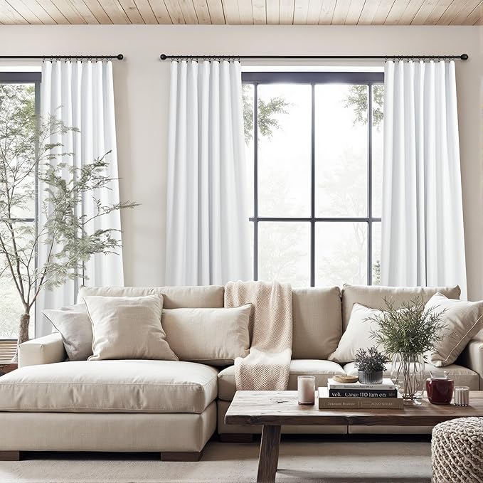 100 Inch Curtains & Drapes Window Coverings Custom Extreme Blackout Linen Curtains White Black Out Thermal Curtains for Sliding Glass Door Heavy Duty Panels 2 Back Tab Pleated 52 Inch Wide by 100 Long-CasaMuseHome