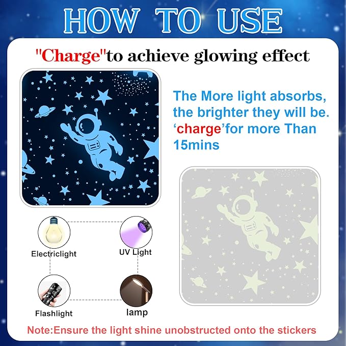 530 Glow in The Dark Stars Ceiling Stars Glow in The Dark Glow Moon and Space Wall Decals Astronaut Universe Galaxy Planet Wall Stickers Glowing Wall Stickers Kid Boys Living Room Decor-CasaMuseHome
