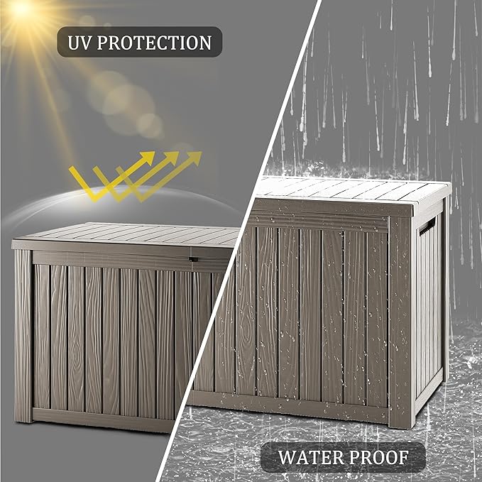 270 Gallon Lockable Resin Deck Box, Waterproof & UV-Resistant Outdoor Storage Box for Outdoor Cushion Storage, Garden Tools & Pool Accessories Storage, Gray-CasaMuseHome