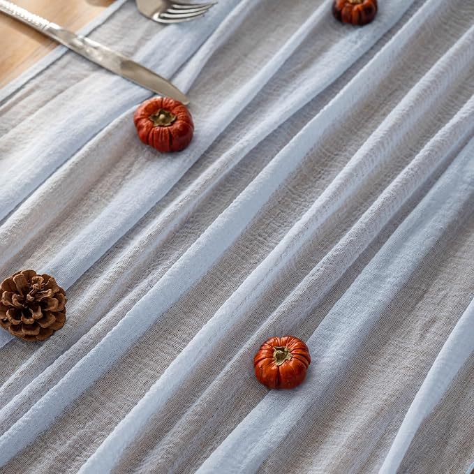 3pcs Light Blue Gauze Rustic Cheesecloth Table Runner 120 Inch 10 FT for Wedding Baby Shower Bridal Shower Birthday Engagement Garden Outdoor Party Long Sheer Boho Decorations-CasaMuseHome