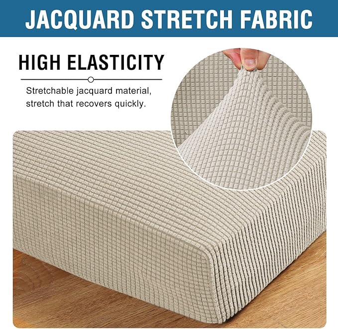 H.VERSAILTEX Super Stretch Individual Seat Cushion Covers Sofa Covers Couch Cushion Covers Slipcover Sets Thick Jacquard Textured Twill Fabric (1 Piece Sofa Cushion Cover, Island Fossi)-CasaMuseHome