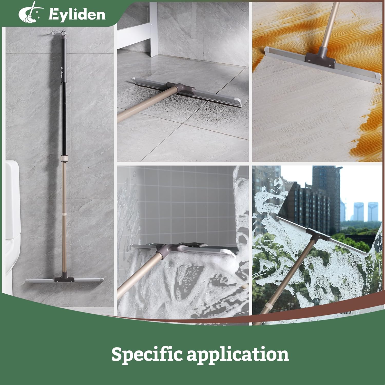 Eyliden Rubber Floor Squeegee, Quick Water & Foam Removal Broom | Heavy-Duty, Dual-Action Push & Scrape, Squeegee for Shower Glass Concrete Garage Commercial Epoxy Floors