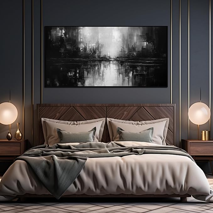 Abstract Painting Canvas Wall Art Living Room Black Wall Decor for Bedrom Home Office Decor Large Picture Frames for Wall 29 x 58 Inch-CasaMuseHome
