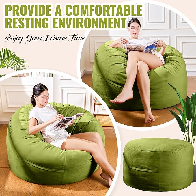 4FT Bean Bag Chair: Bean Bag with Velvet Cover, Fluffy and Comfy Bean Bag Chairs for Adults and Kids, Bean Bag Sofa Filled with High-Density Sponge for Gaming (Mint Green)-CasaMuseHome