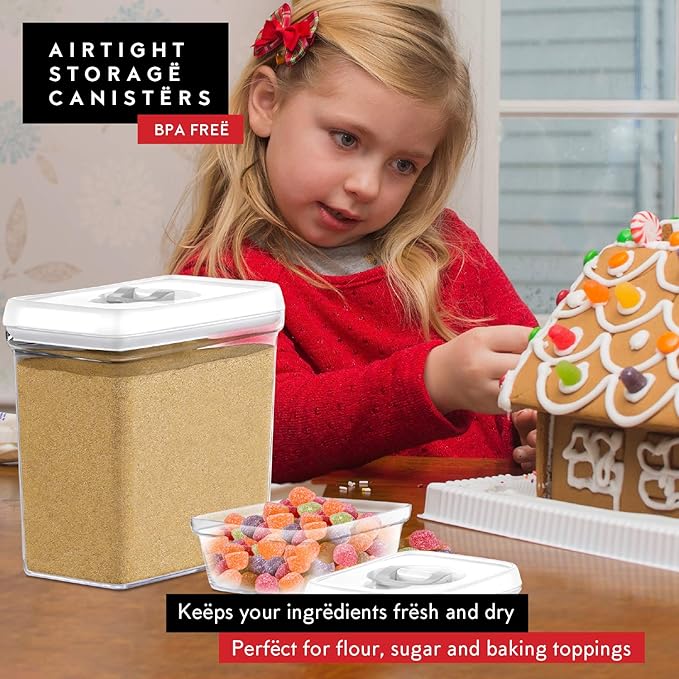 DWËLLZA KITCHEN Large Airtight Food Storage Containers - Clear Plastic Bulk Food Pantry & Kitchen Storage Containers for Flour, Sugar and Baking Supplies 4 Pcs. BPA-Free, Keeps Fresh & Dry (White)-CasaMuseHome