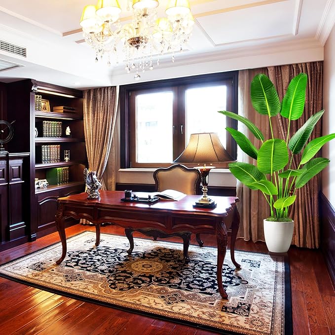 5.5ft Artificial Silk Bird of Paradise Palm Tree (65in) with 12 Trunks Faux Tree and Plastic Nursery Pot, Fake Plant for Office House Farmhouse Living Room Home Decor (Indoor/Outdoor)-CasaMuseHome