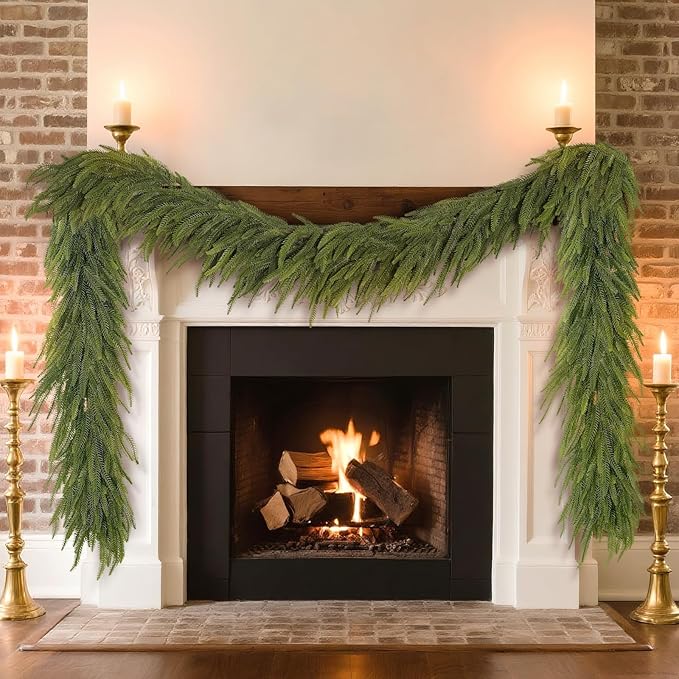 5FT Christmas Norfolk Pine Garland -2PCS, Artificial Pine Needles Garlands Faux Greenery Fake Garland for Holiday Fireplace,Table,Window,Stairs,Mante,Indoor Outdoor Decor-CasaMuseHome