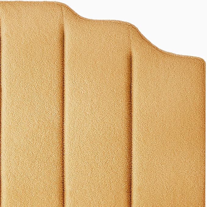 24KF Yellow Teddy Fabric Tufted for Queen Upholstered Headboard, Modern Vertical Channel Design Full Headboard with Stepped Silhouette Top Edge,6026-Q-Teddy Yellow-CasaMuseHome