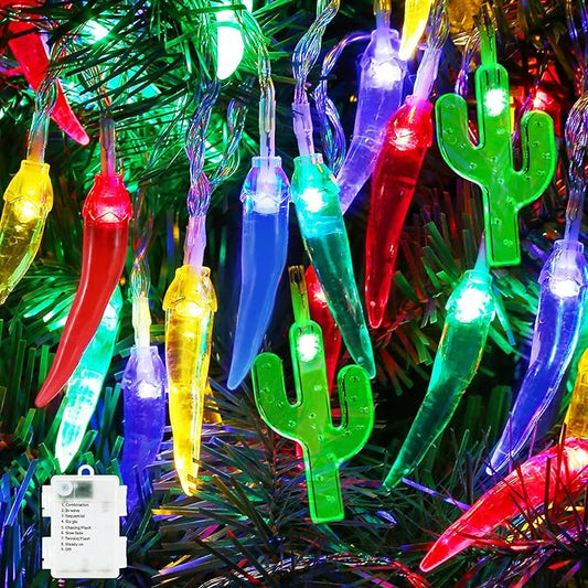 21FT [ 8 Modes & Timer ] Chili Pepper String Lights 40LED Fairy Lights Battery Operated for Indoor Outdoor Garden Pool Birthday Mexican Party Wedding Christmas Summer Tropical Decor-CasaMuseHome