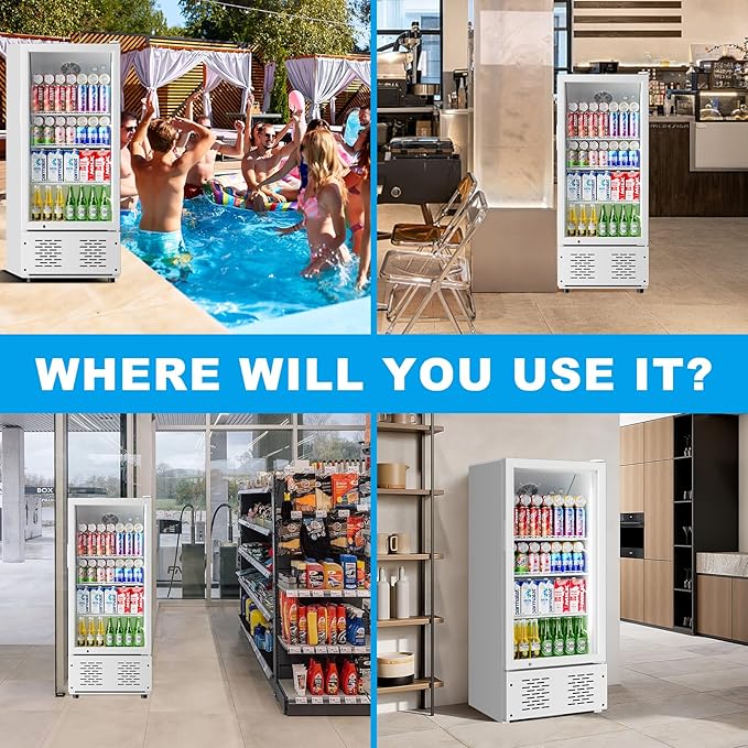 6.5 CUFT Commercial Beverage Refrigerator Glass Door Display Cooler Drink Beer Milk Fridge for Bar Restaurant Office-CasaMuseHome