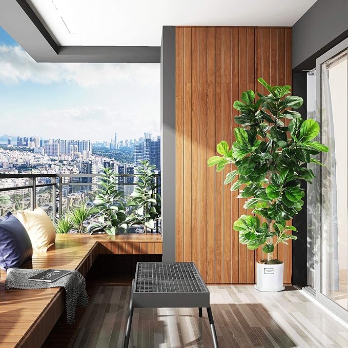 6ft Artificial Fiddle Leaf Fig Tree (72in) with Plastic Nursery Pot Faux Tree, Ficus Lyrata Fake Plant for Office House Farmhouse Living Room Home Decor (Indoor/Outdoor)-CasaMuseHome