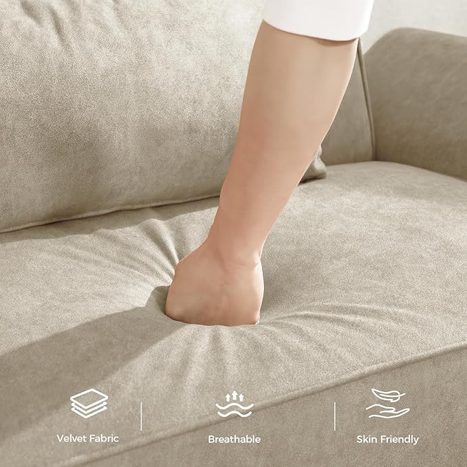 89” Futon Sofa Bed, Velvet Fabric Comfy Futon Couch Bed with 2 Square Pillows, Convertible Sleeper Sofa with Adjustable Backrest& Armrests, Modern Loveseat Sleeper for Living Room, Beige-CasaMuseHome