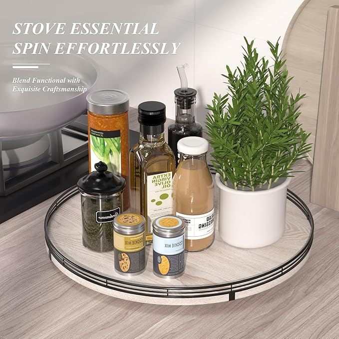 18" Lazy Susan Wood Turntable Organizer for Kitchen Decor, Farmhouse Round Wooden Lazy Susan Organization and Storage for Cabinet, Dining Table, Pantry, Bathroom, Countertop, Centerpiece, Home Decor-CasaMuseHome