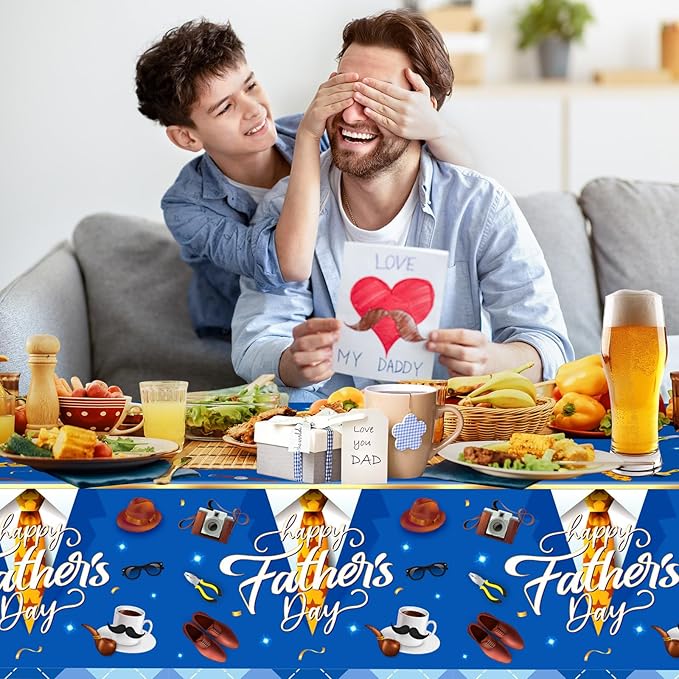 2 Pack Fathers Day Tablecloth - Happy Father's Day Table Cloth, Plastic Disposable Rectangle Blue Father Day Table Cover for Fathers Day Decorations Party Decor Supplies Favors,108 x 54 Inch-CasaMuseHome