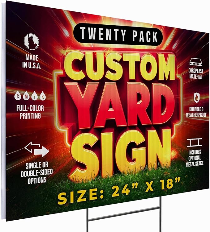 20 Pack 24"x18" Custom Yard Signs with Stakes, Personalized Yard Signs for Outdoors, Customized Full Color Print Corrugated Signs for Business-CasaMuseHome