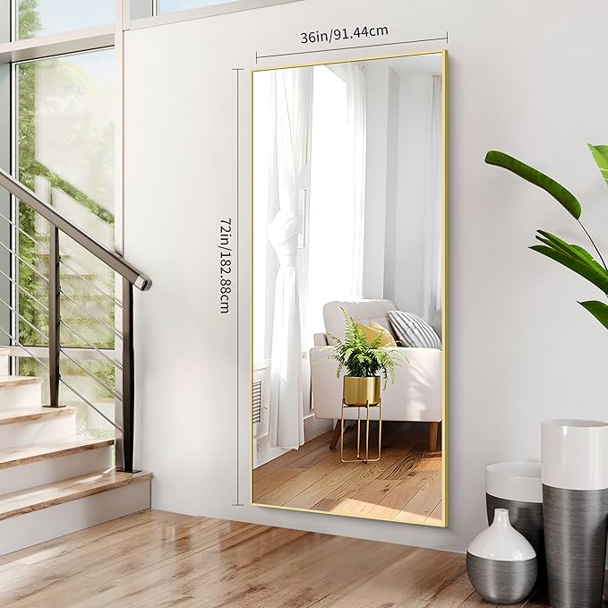 36x72inch Bathroom Mirror, Gold Rectangle Mirror with Thin Metal Frame, Large Rectangular Wall Mirrors for Bathroom, Living Roomm, Hair Salon, Big Farmehouse Mirror Hang Horizontal/Vertical-CasaMuseHome