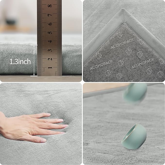 ACOMOPACK Baby Play Mat for Floor 1.3" Thick Memory Foam Play Mat 39"×59" Tummy Time Crawling with Non-Slip Bottom for Living Room,Nursery,Soft Velvet Playpen Mats for Kids,Infants（Light Grey）-CasaMuseHome