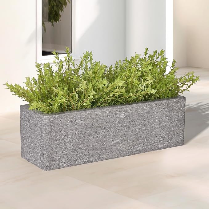 24 Inch Rectangular Concrete Planter,Durable All-Weather Use with Drainage Holes,Large Rectangular Planter for Outdoor Indoor Plants-CasaMuseHome