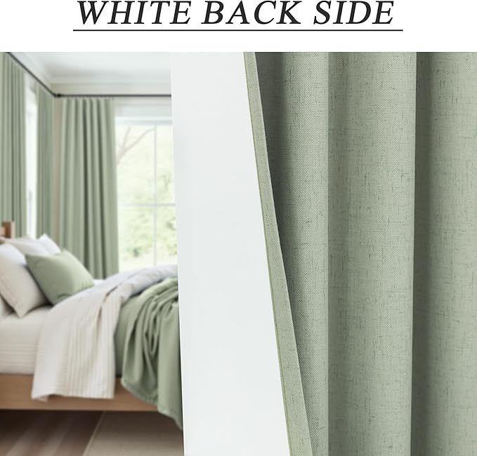 96 Inch Curtains 2 Panels Set Drapes 96 Inches Long Spring Curtain for Living Room Sage Green Black Out Linen Room Darkening Blackout Thermal Vertical Patio Blinds for Sliding Glass Doors Vintage Boho-CasaMuseHome